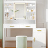 Coiffeuse Élise blanche avec miroir LED rectangulaire, rangements et tabouret élégant - RITUELLE
