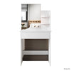 Coiffeuse blanche ÉLODIE avec miroir, tiroir central et étagères latérales – meuble maquillage moderne avec rangements pratiques pour chambre élégante.