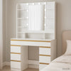 Coiffeuse Laure blanche avec miroir lumineux LED et nombreux tiroirs - mobilier maquillage RITUELLE
