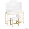 Coiffeuse blanche avec miroir et rangements multiples – modèle Victoria avec finitions dorées
