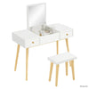 Coiffeuse blanche ANNA avec miroir rabattable et tabouret en bois – meuble maquillage élégant avec rangements intégrés