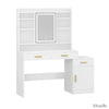 Coiffeuse blanche avec miroir LED rectangulaire et rangements latéraux – modèle Elise