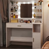 Coiffeuse Isaline blanche avec miroir LED lumineux et rangements intégrés dans une chambre moderne - RITUELLE
